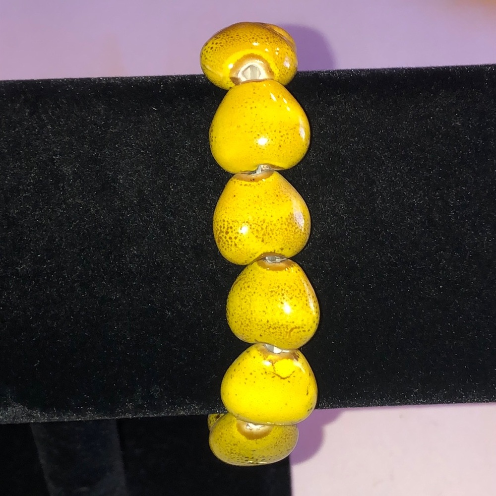 Yellow Beaded Faux Stone Boho Stretch Bracelet